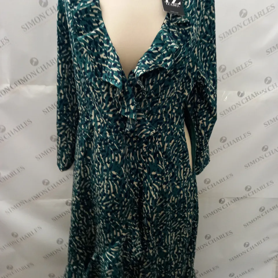 IZABEL PRINTED WRAP DRESS WITH FRILL - UK 16
