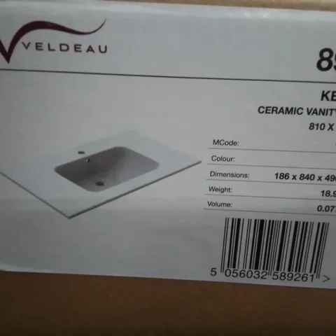 BOXED KENSEY CERAMIC VANITY BASIN 810 X 470MM WHITE