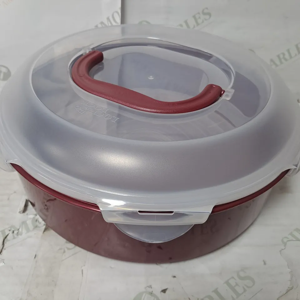 LOCK & LOCK ROUND CAKE CONTAINER WITH CARRY HANDLE AND LIFT TRAY (RED)