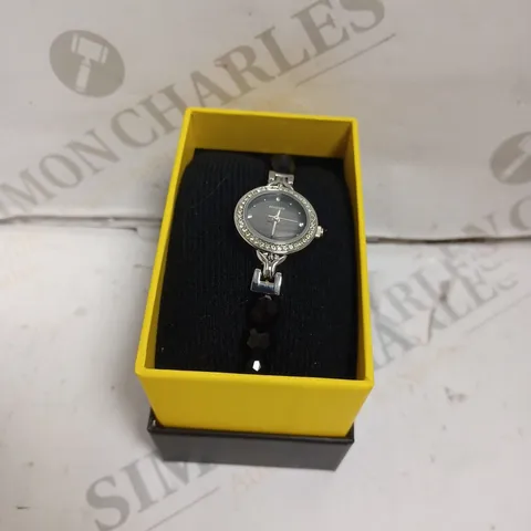 BOXED SEKONDA LADIES BLACK MOTHER OF PEARL DIAL WITH STONE BRACELET - JAPAN MOVEMENT.