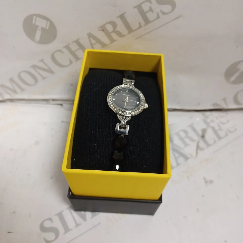 BOXED SEKONDA LADIES BLACK MOTHER OF PEARL DIAL WITH STONE BRACELET - JAPAN MOVEMENT.