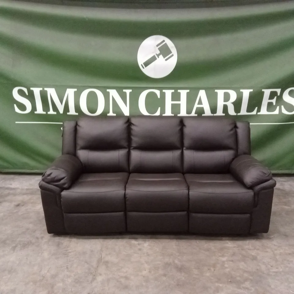 ALBION LUXURY FAUX LEATHER 3 SEATER HIGH BACK MANUAL RECLINER SOFA - CHOCOLATE RRP £749
