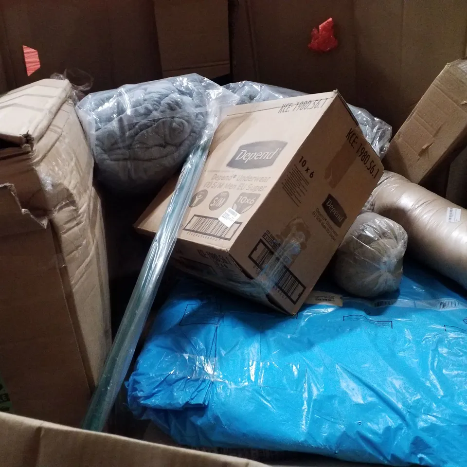 PALLET CONTAINING ASSORTED PRODUCTS TO INCLUDE CUTTING MATS, PET BED, LARGE FABRIC WARDROBE, COT MATTRESS 