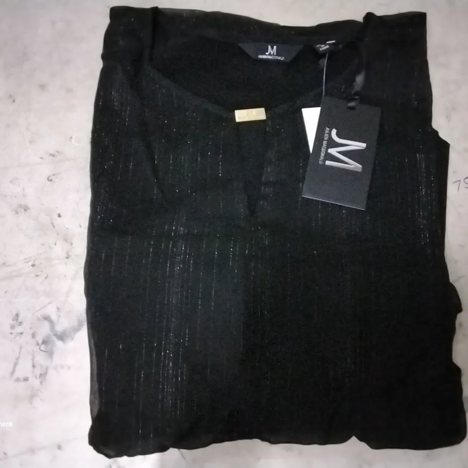 BOX OF APPROX 29 BRAND NEW JULIEN MACDONALD CHIFFON OVERLAP BLACK TOPS - SIZE 14