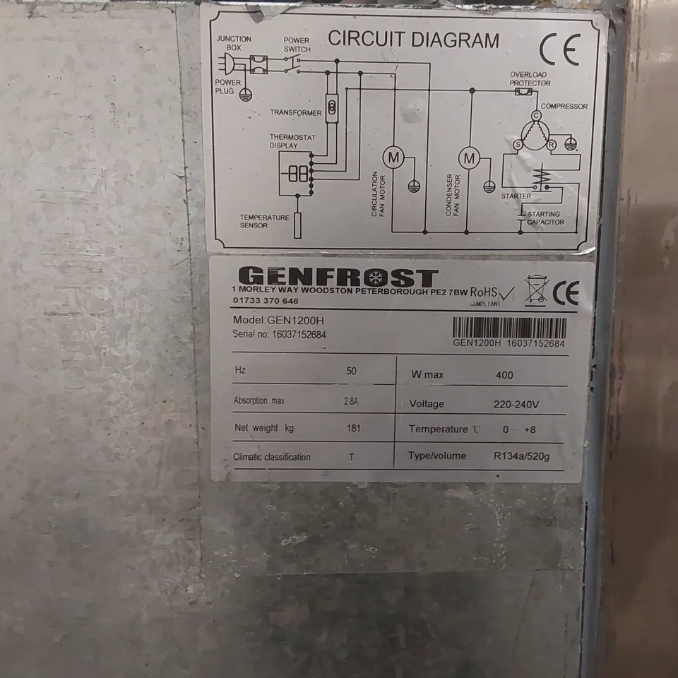 GENFROST – STAINLESS STEEL DOUBLE DOOR UPRIGHT CHILLER/FRIDGE GEN1200H