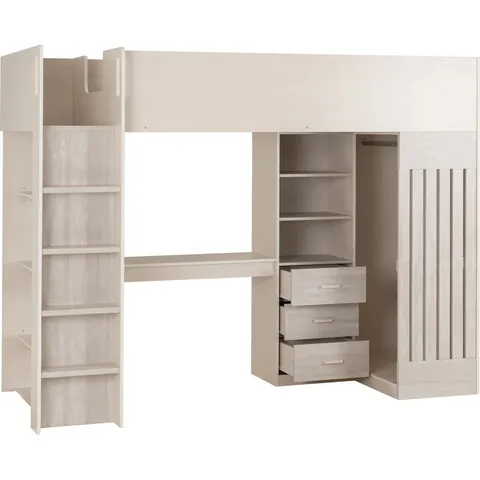 BOXED HYMAN SINGLE (3') 3 DRAWER MATES AND CAPTAINS HIGH SLEEPER LOFT BED  -WHITE/GREY-