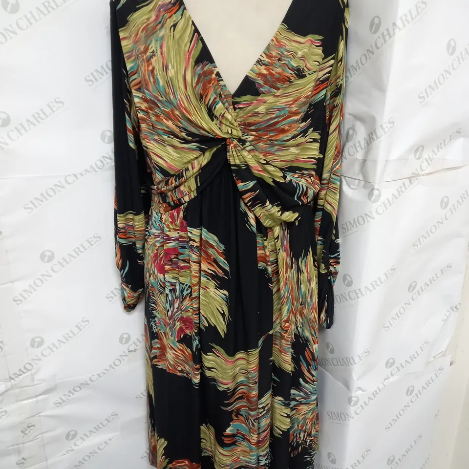 RONNI NICOLE TIE JERSEY DRESS IN BLACK MULTI SIZE 20