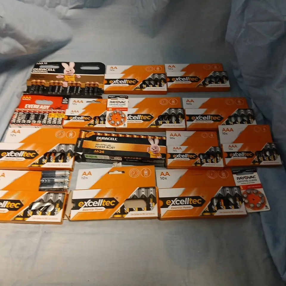 LARGE QUANTITY OF ASSORTED BATTERIES TO INCLUDE; EXCELLTEC AA & AAA BATTERIES – BULK LOT, ASSORTED PACKS