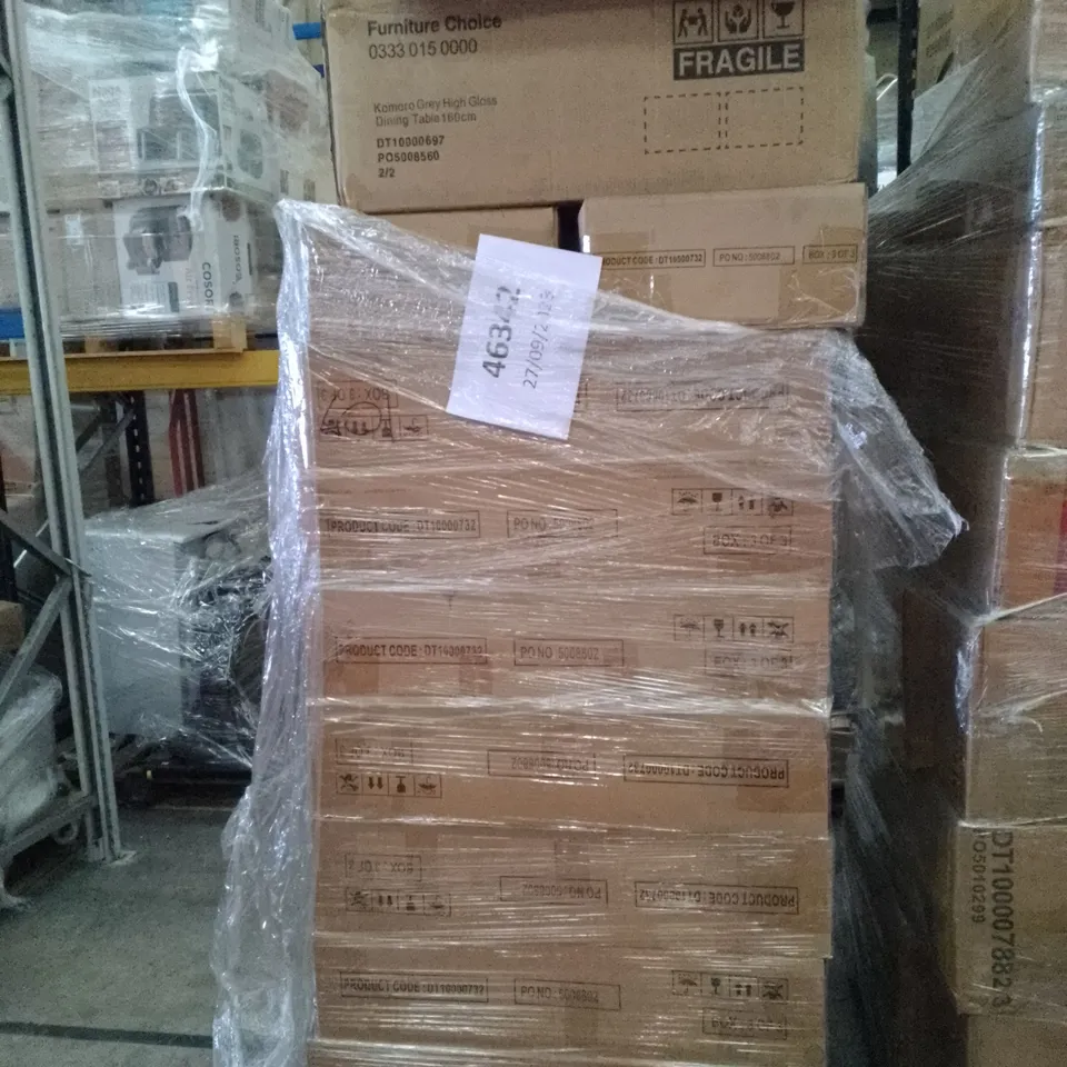 PALLET OF ASSORTED FLAT PACK DINING TABLE PARTS 