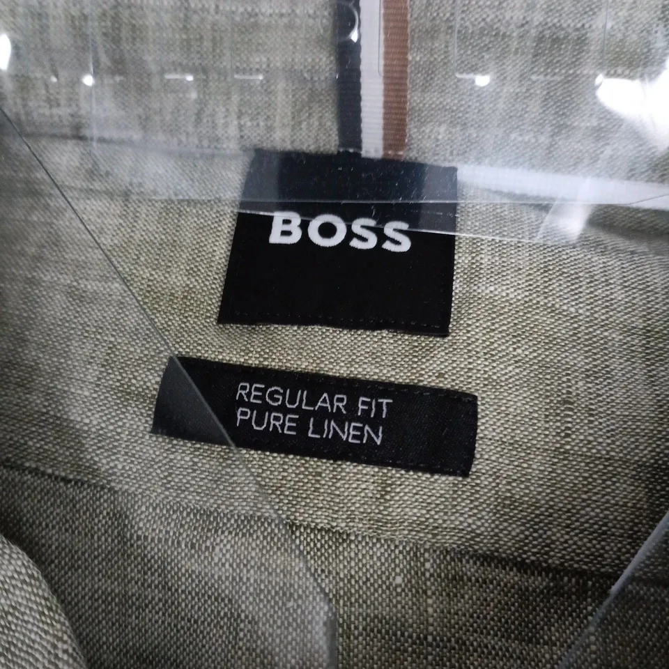 HUGO BOSS LINEN SHIRT – REGULAR FIT, KHAKI - SIZE L