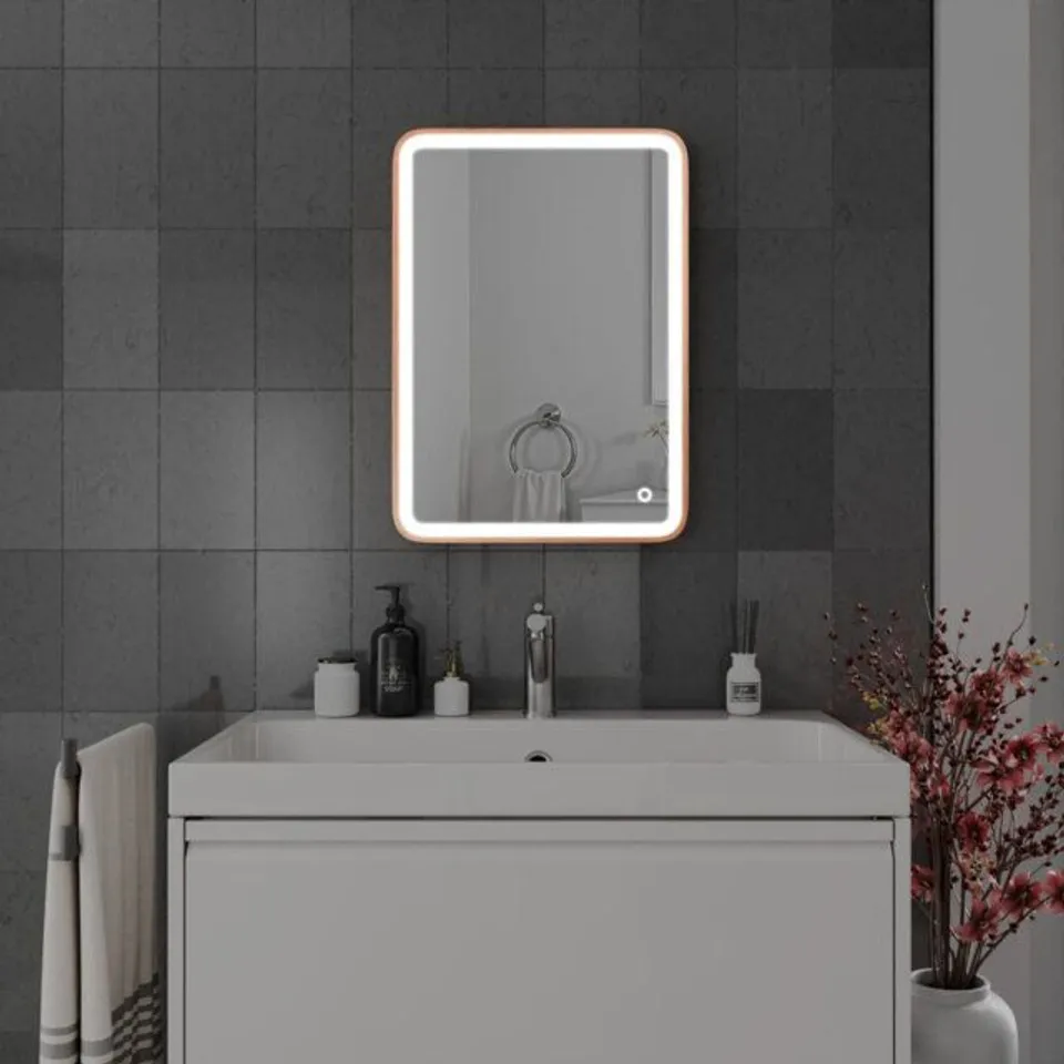 BOXED LED ILLUMINATED BATHROOM MIRROR FOG FREE TOUCH SENSOR 