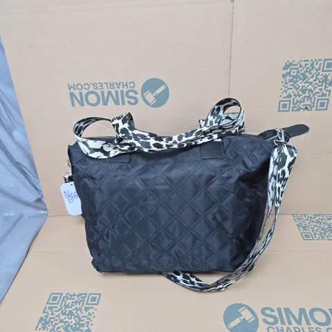 NICOLE BROWN BLACK QUILTED HANDBAG WITH LEOPARD-PRINT STRAP TAGGED