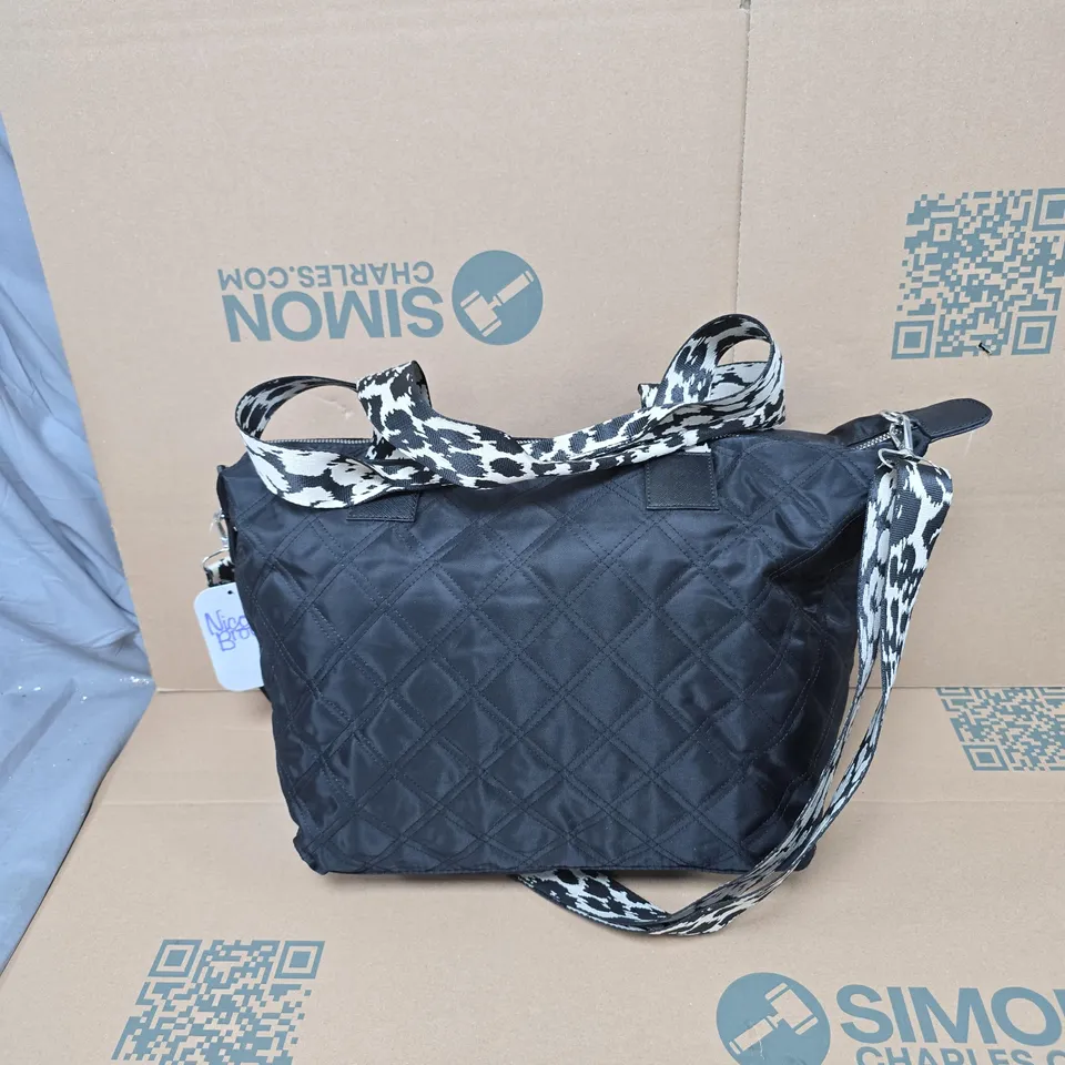 NICOLE BROWN BLACK QUILTED HANDBAG WITH LEOPARD-PRINT STRAP TAGGED