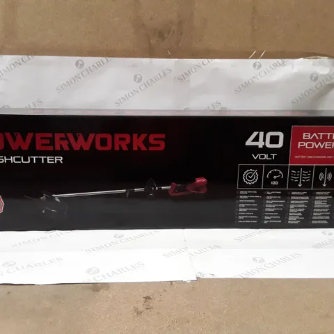 BOXED SET OF 4 POWERWORKS 40V BRUSHLESS GRASS TRIMMER/BRUSH CUTTERS