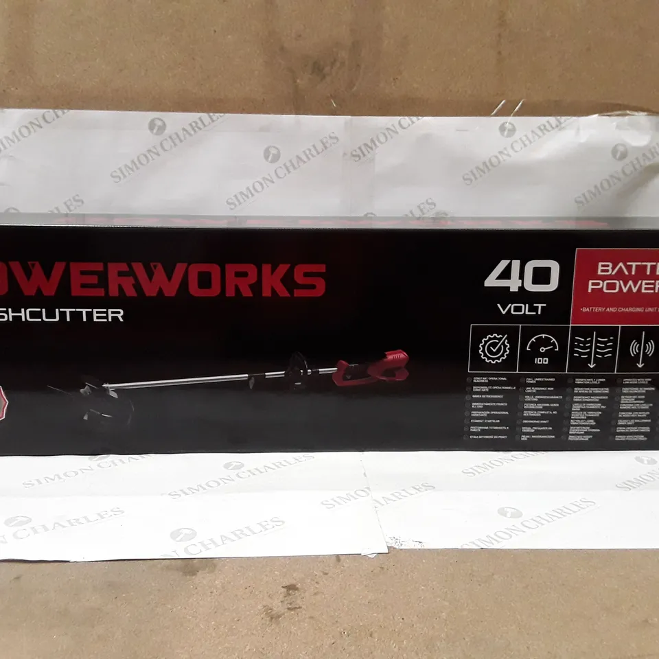 BOXED SET OF 4 POWERWORKS 40V BRUSHLESS GRASS TRIMMER/BRUSH CUTTERS 