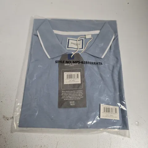 BAGGED BRAVE SOUL POLO IN STEEL BLUE/OPTIC WHITE - SMALL