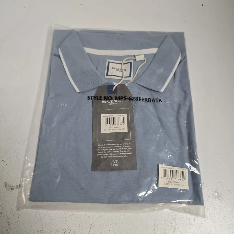BAGGED BRAVE SOUL POLO IN STEEL BLUE/OPTIC WHITE - SMALL