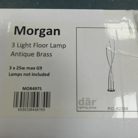 BOXED 3 LIGHT FLOOR LIGHT ANTIQUE BRASS - COLLECTION ONLY