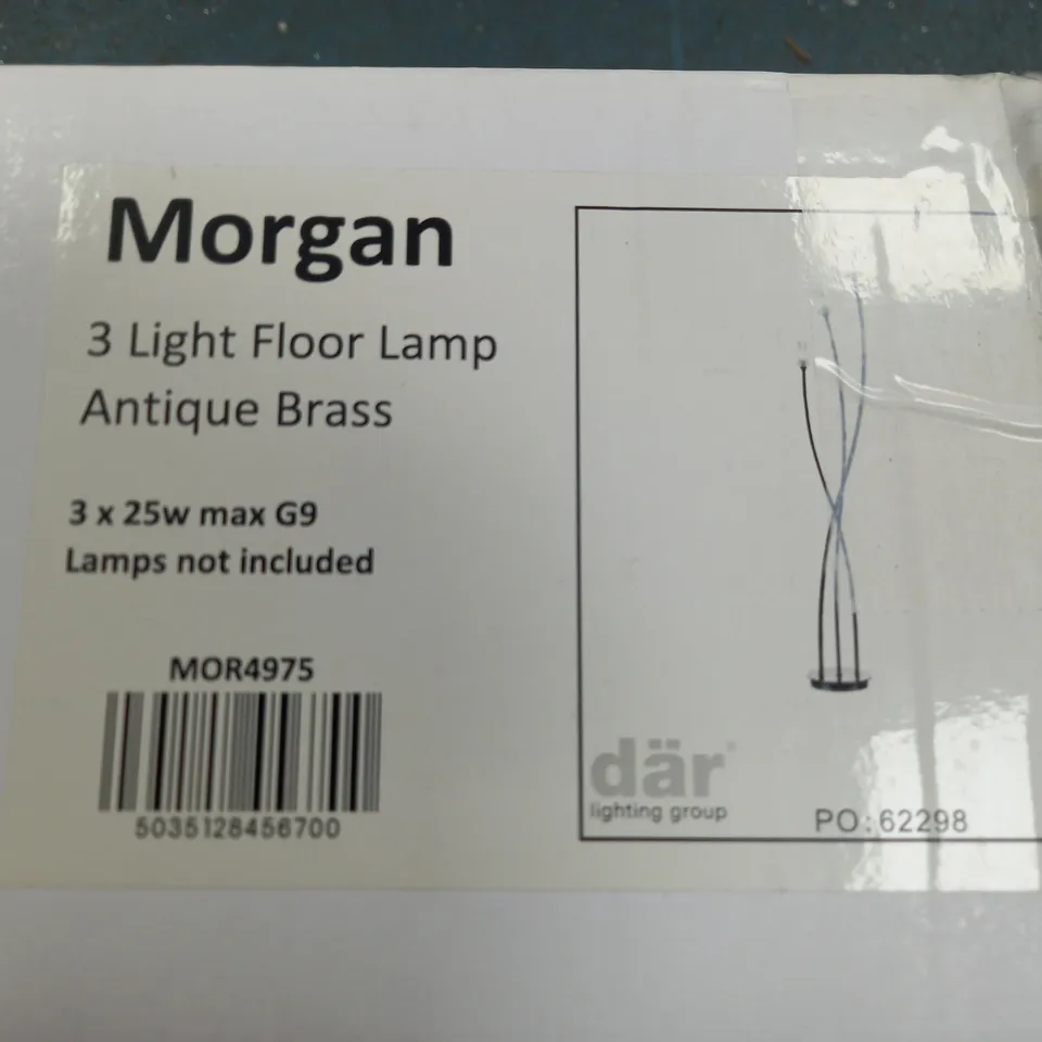 BOXED 3 LIGHT FLOOR LIGHT ANTIQUE BRASS - COLLECTION ONLY