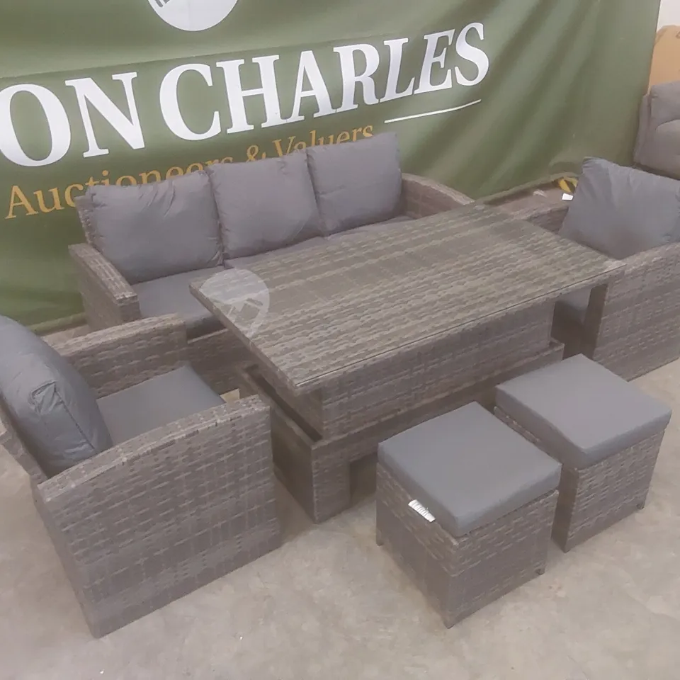 BRAND NEW KANSAS RATTAN SOFA SET WITH RISING TABLE IN GREY  RRP £1095