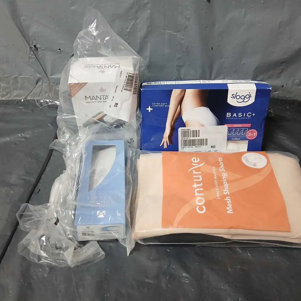 APPROXIMATELY 20 ASSORTED ITEMS TO INCLUDE MESH SHAPING SHORTS, OMEGA SELECT NAIL CLIPPERS, MANTA HAIR BRUSH THERAPY, ETC - COLLECTION ONLY