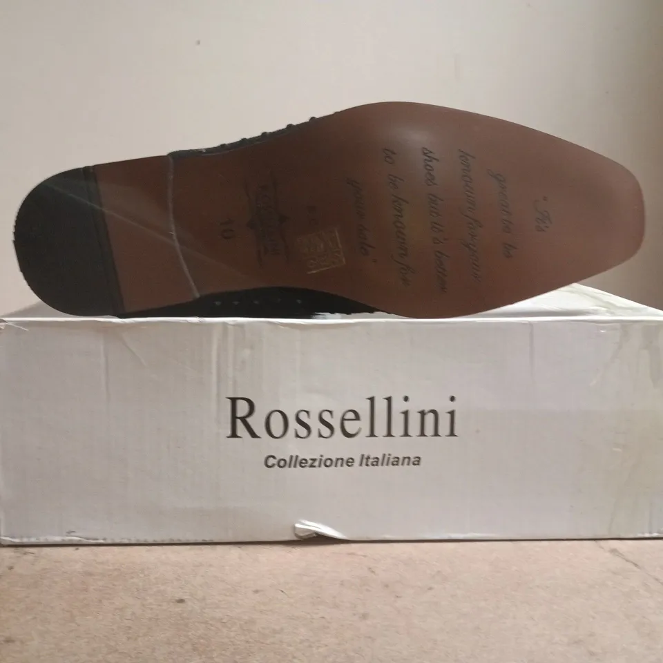 BOXED PAIR OF ROSSELLINI LAZIO BLACK SUEDE SHOES SIZE UK 10