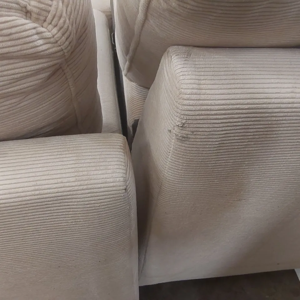 QUALITY DESIGNER UPHOLSTERED CORDUROY BEIGE CORNER SOFA BED