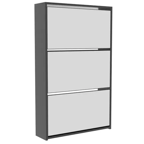 BOXED VIDA DESIGNS WELHAM 3 DRAWER MIRRORED SHOE CABINET - BLACK