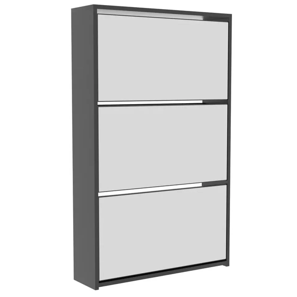 BOXED VIDA DESIGNS WELHAM 3 DRAWER MIRRORED SHOE CABINET - BLACK