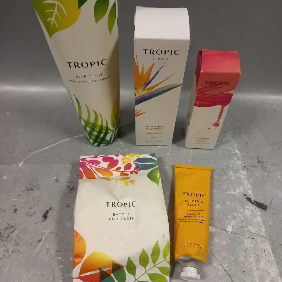 TROPIC SKINCARE LOT OF 5 PRODUCTS TO INCLUDE - SMOOTHING CLEANSER - RADIANCE CLEANSING OIL - BRIGHTENING MASK - ETC