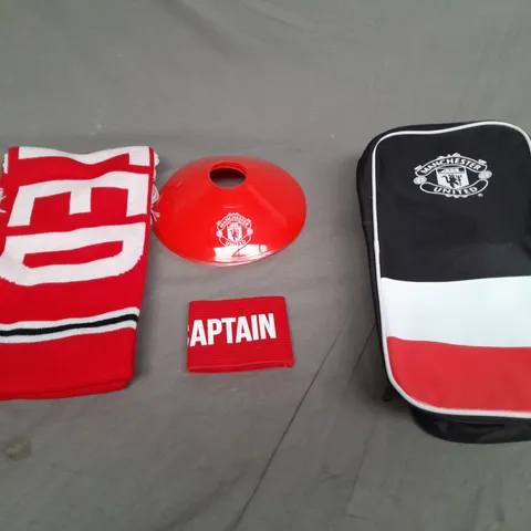 MANCHESTER UNITED SCARF, CONE, ARMBAND, AND BAG 