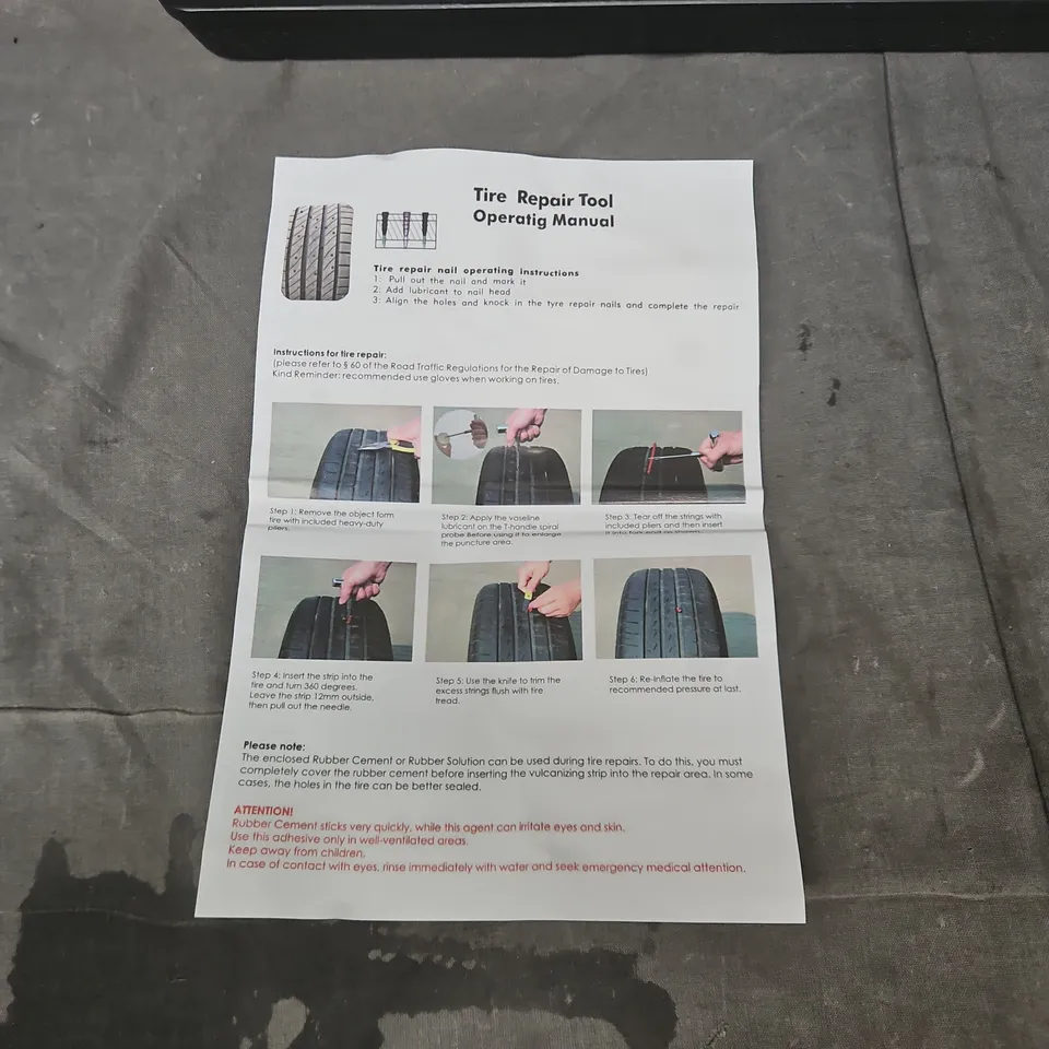 TIRE REPAIR TOOL KIT IN CASE WITH MANUAL