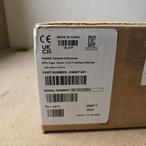 HEWLETT PACKARD SPS TAPE DRIVE: LTO-7 ULTRIUM INTERNAL BOXED