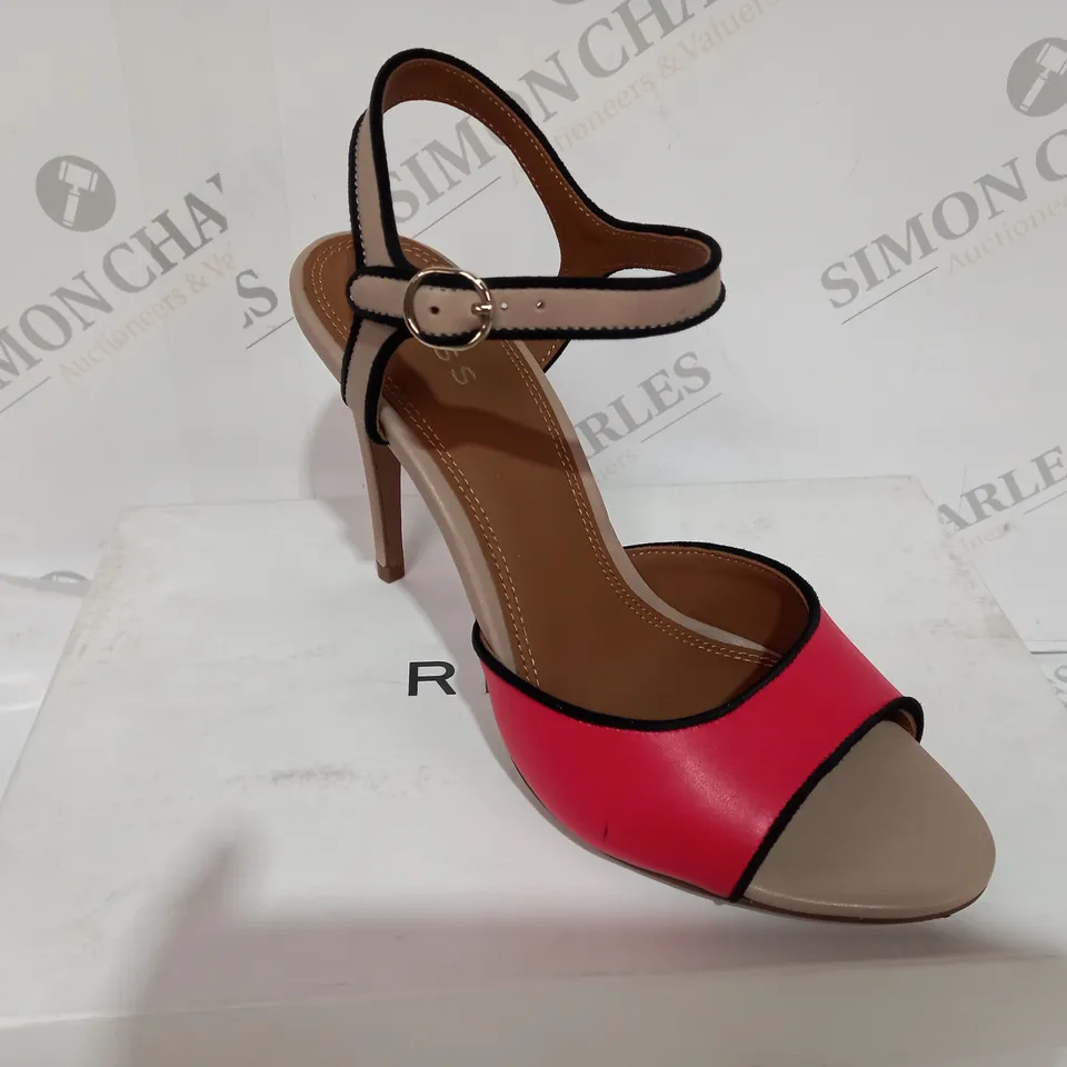 BOXED REISS MARGOT STRAP CORAL RED HEELS - SIZE 5