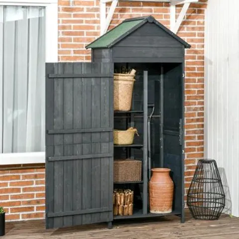 BOXED WOODEN GARDEN SHED OUTDOOR SHELVES UTILITY TOOL STORAGE CABINET (2 BOXES)