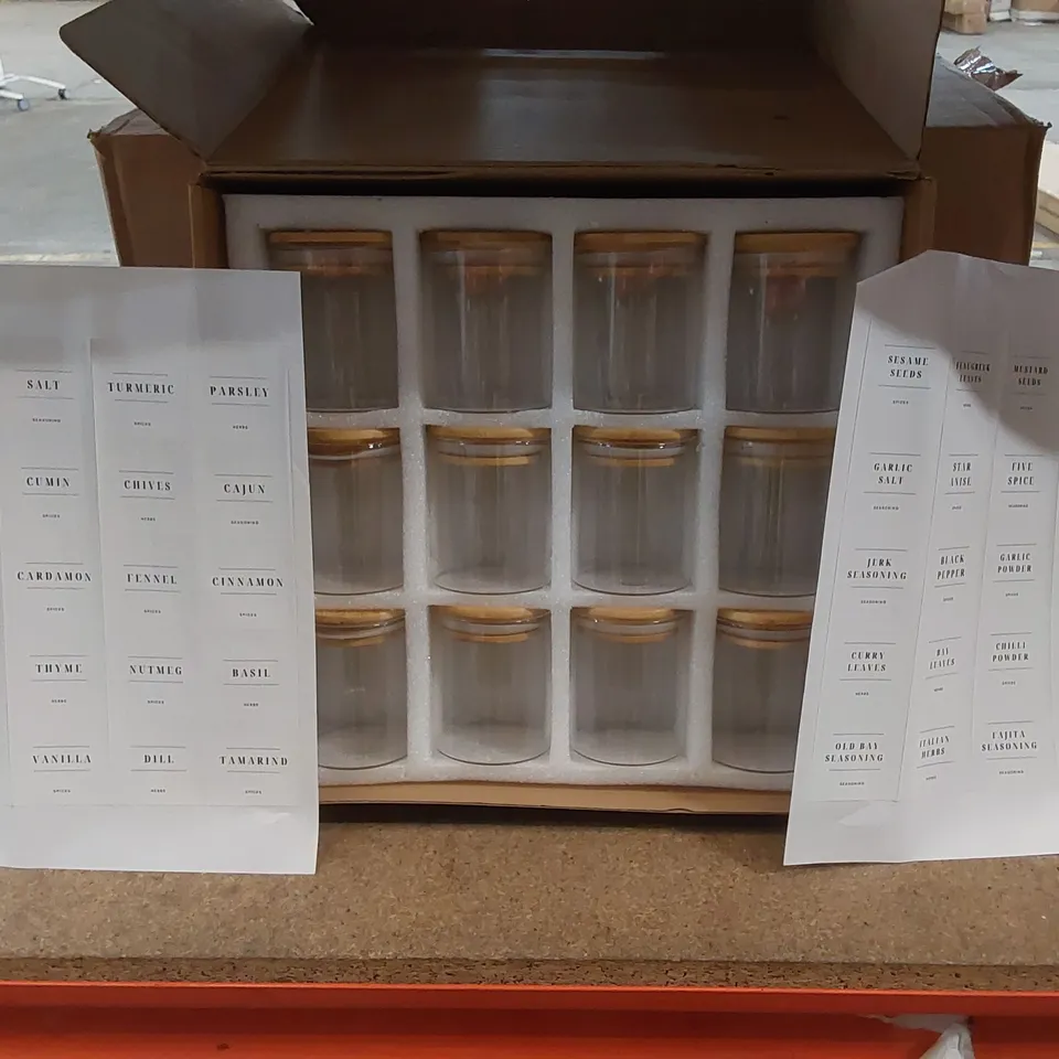 BOXED SET OF 12 GLASS STORAGE JARS 