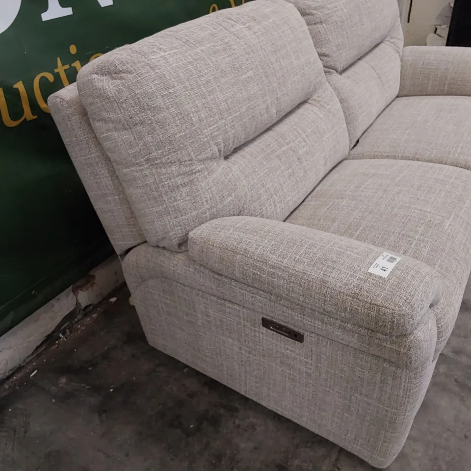 QUALITY BRITISH DESIGNER G PLAN SEATTLE POWER RECLINING THREE SEATER SOFA BEACH CARAMEL FABRIC 