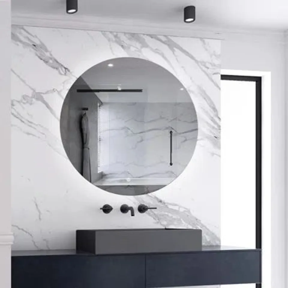 BOXED 70cm ROUND LED BATHROOM MIRROR WITH 3 COLOURS, ADJUSTABLE BRIGHTNESS, ANTI-FOG (1 BOX)