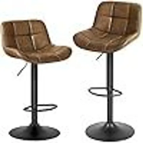 BOXED EUGAD SET OF 2 HIGH KITCHEN STOOLS, 360° SWIVEL AND HEIGHT ADJUSTABLE STOOL 60-81.5 CM, DARK BROWN