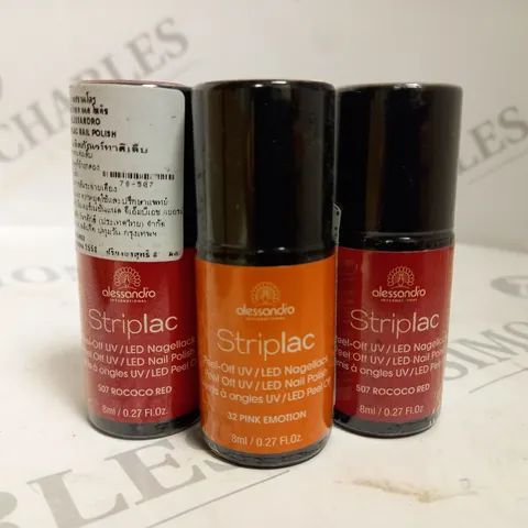 BOX OF APPROX 50 X 8ML ASSORTED ALESSANDRO STRIPLAC PEEL-OFF UV LED NAIL POLISH #507 ROCOCO RED & #32 PINK EMOTION