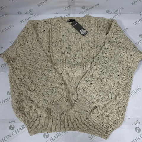 10 AS NEW BAGGED PURE WOOL ROUND NECK CABLE KNIT SWEATSHIRTS IN BEIGE IN VARIOUS SIZES