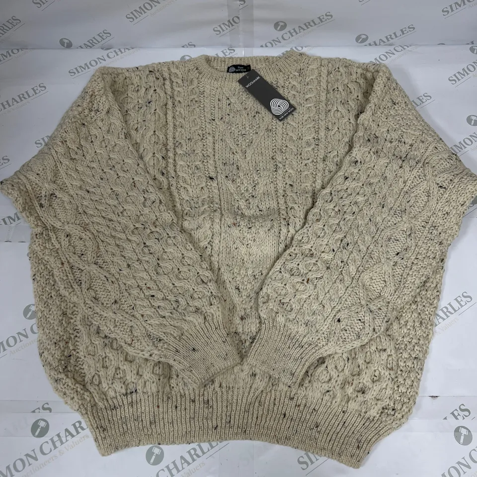 10 AS NEW BAGGED PURE WOOL ROUND NECK CABLE KNIT SWEATSHIRTS IN BEIGE IN VARIOUS SIZES