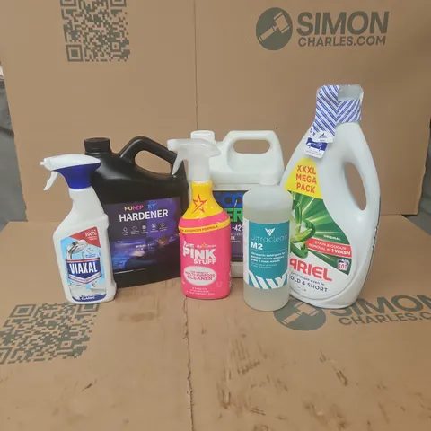 APPROXIMATELY 6 ASSORTED LARGE LIQUIDS TO INCLUDE VIAKAL CLASSIC, THE PINK STUFF MULTIPURPOSE CLEANER, ULTRACLEAN M2, ETC