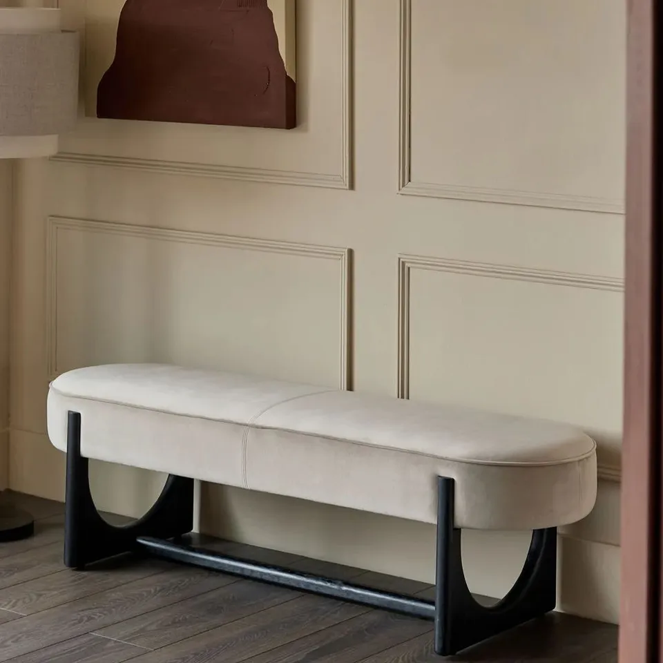 BOXED DANETTI ORLAN CHAMPAGNE VELVET 3 SEATER BENCH WITHOUT BACKREST