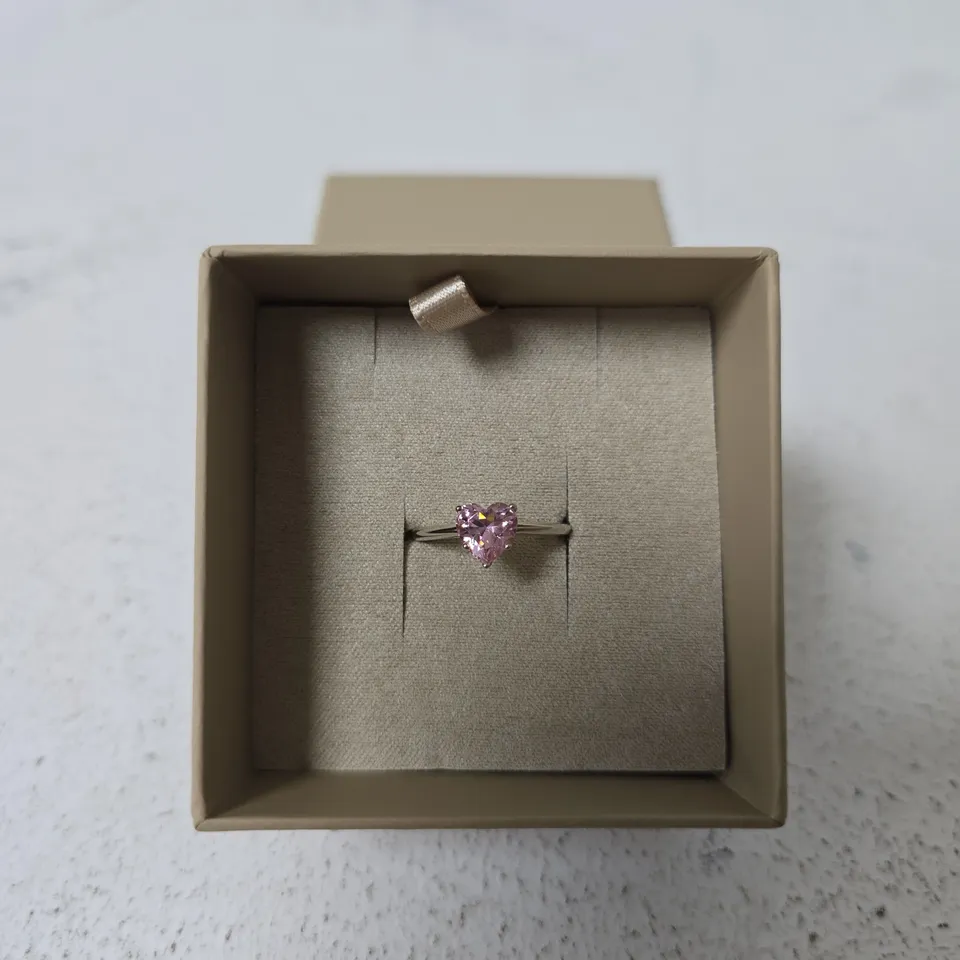 THOMAS SABO SILVER RING WITH PINK HEART-CUT GEMSTONE – BOXED