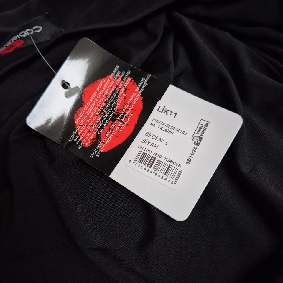 COOL AND SEXY WOMEN'S BLACK DRAPED LONG-SLEEVE DRESS – SIZE L (TURKISH)