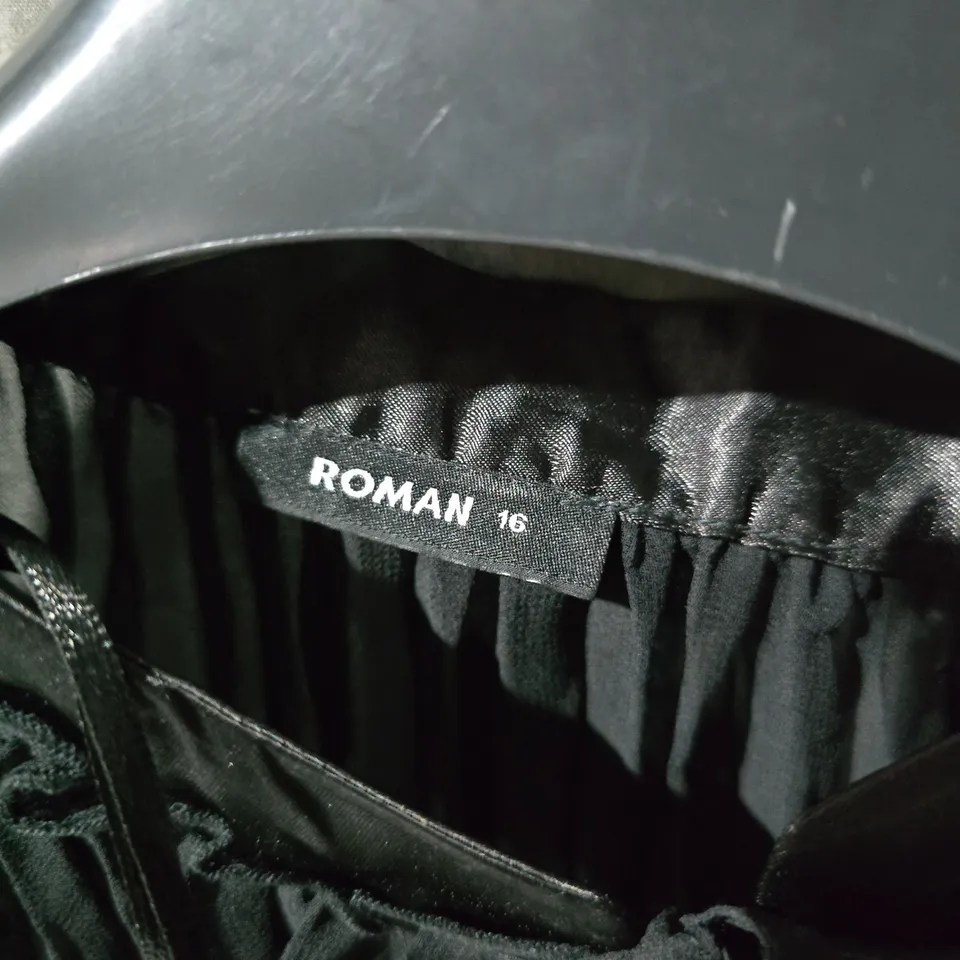 ROMAN BLACK SHEER PLEATED BLOUSE, SIZE UK 16