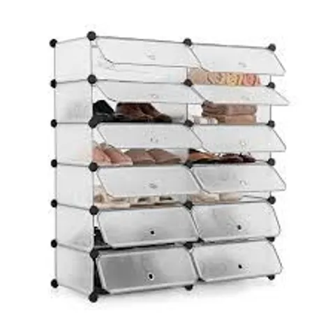 BOXED COSTWAY 12-CUBE DIY PORTABLE PLASTIC SHOE RACK WITH TRANSPARENT DOORS