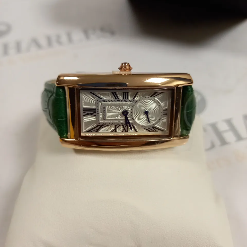 MENS STOCKWELL WATCH- GREEN LEATHER STRAP- GOLD STAINLESS STEEL DIAL 