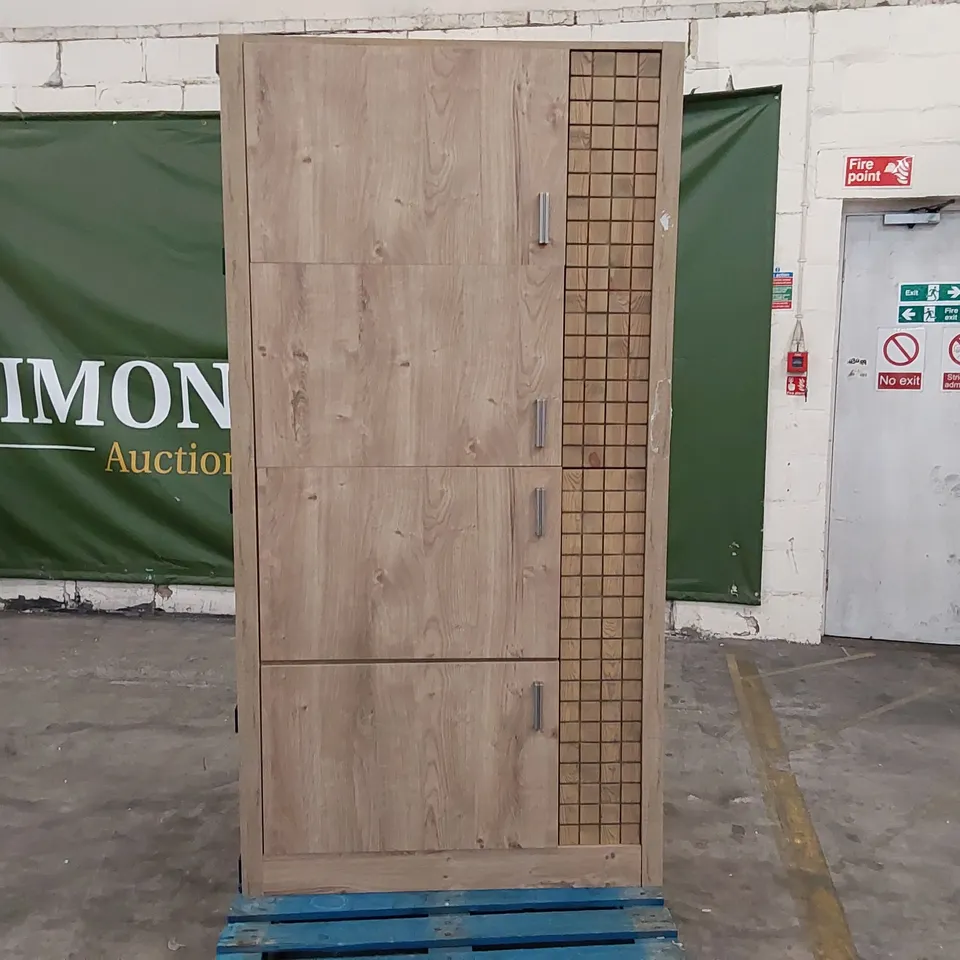 PALLET OF 2 FURNITURE ITEMS TO INCLUDE; 1X LEARY GRID SIDEBOARD (MISSING SHELVES AND 2 BACK PANELS ARE BROKEN), 1X GREY VELVET LOVESEAT (MISSING LEGS)